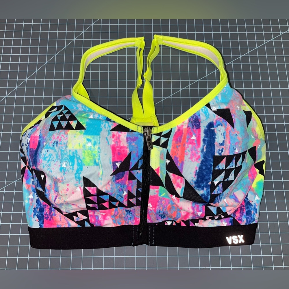 Victoria’s Secret VSX 32DD knockout bra neon geometric pattern
